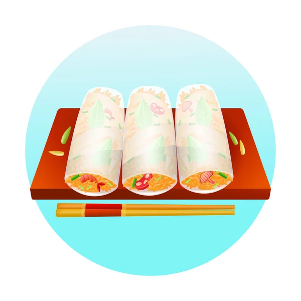 越南食物 新鲜春卷3D插图 — 图库矢量图片