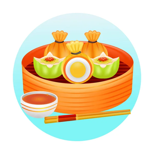 中国菜 用竹篮装鸡蛋的点心食品图例 — 图库矢量图片