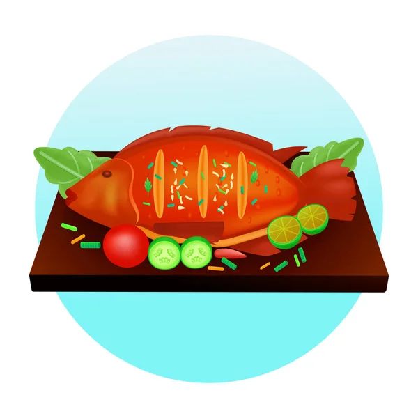Nourriture Indonésienne Poisson Grillé Illustration — Image vectorielle