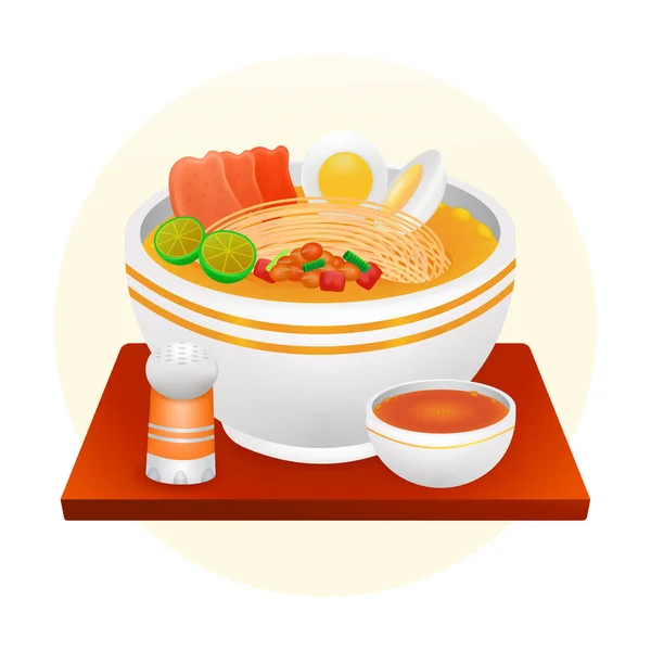 Comida Indonésia Ilustração Comida Tradicional Sopa Frango — Vetor de Stock