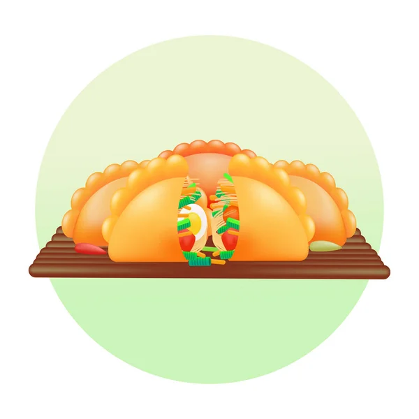 Nourriture Indonésienne Illustration Pain Frit Rempli Nouilles Œufs Légumes — Image vectorielle
