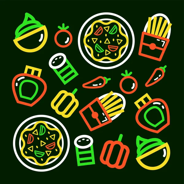 Μεξικάνικο Φαγητό Burrito Και Τηγανητές Πατάτες Περίγραμμα Μοτίβο — Διανυσματικό Αρχείο