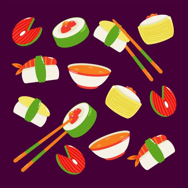 Japanese Food Sushi Soy Sauce Pattern — Stock Vector