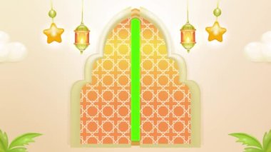 Açık kapı şablonu bitki ve fener süslemeleri içeren Ramazan kutlama videoları için mükemmeldir.