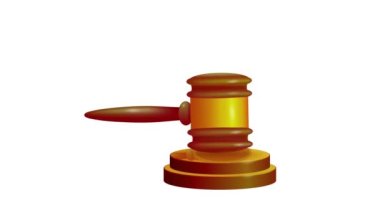 Gavel açık artırma kararını vermek için vuruldu ya da mahkemede suçlu bulundu. 3d canlandırma beyaz arkaplan