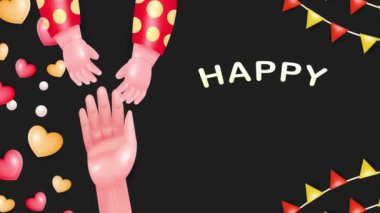 Anneler Günün kutlu olsun. Hareket eden metin ve aşk süsüsüyle anne ve bebek elinin 3D vektör animasyonu. Olaylar için uygun