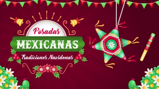 Posadas Mexicanas Animation Une Célébration Brisant Une Piata Avec Bâton — Video