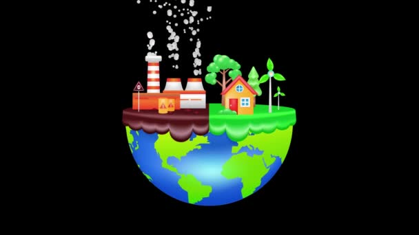 带工厂和绿色能源主题的旋转地球动画3D矢量 — 图库视频影像