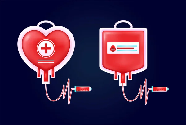 Blood Donor Day Regular Heart Shaped Blood Bag Vector Elements — Stock Vector