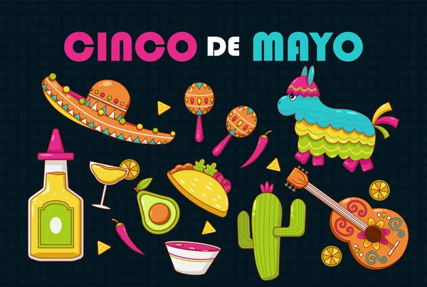 Синко Майо Федеральный Праздник Мексике Элементы Дизайна Плаката Векторного Баннера — стоковый вектор