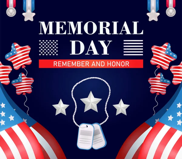 Memorial Day Remember Honor Vector Elements United States Flag Dogtags — Stock Vector