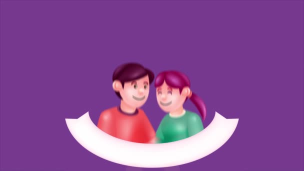 幸せな親の日 3Dベクトルアニメーション 幸せな家庭 父と母の巨大な子 挨拶に最適 — ストック動画