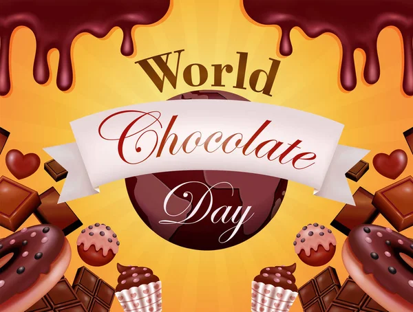 Světový Den Čokolády Plakát Nebo Banner Vektor Ilustrace Čokolády Dort — Stockový vektor