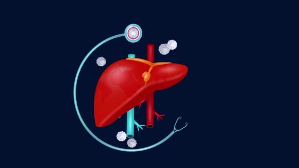 肝炎日 三维动画的心脏治疗与地面模式 病毒消失与治疗 非常适合演讲 活动和教育 — 图库视频影像