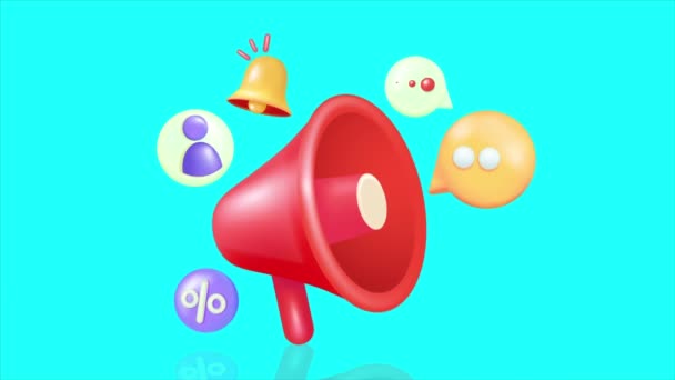 Megaphone Reproduktor Ikonou Notifikačního Zvonku Profil Discound Textový Balón Animace — Stock video