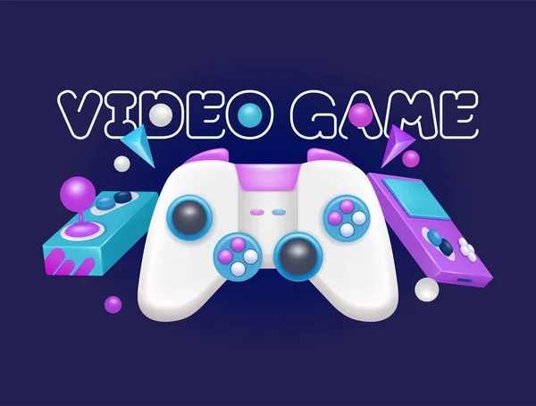 Video Games Illustration White Gamepad Gaming Pocket Console Arcade Joystick — Stock Vector