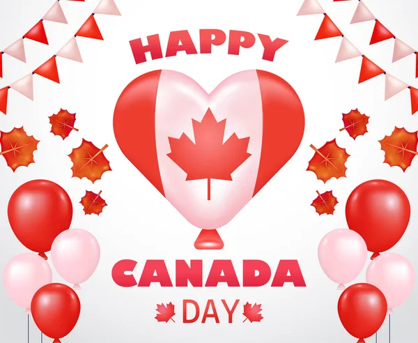 快乐加拿大日 3D矢量插图的加拿大国旗爱情气球 与枫叶元素 最适合独立日 — 图库矢量图片