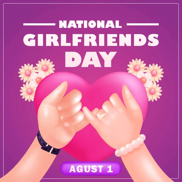 National Girlfriends Day Vektorová Ilustrace Rukou Páru Držících Malíček Růžovém — Stockový vektor