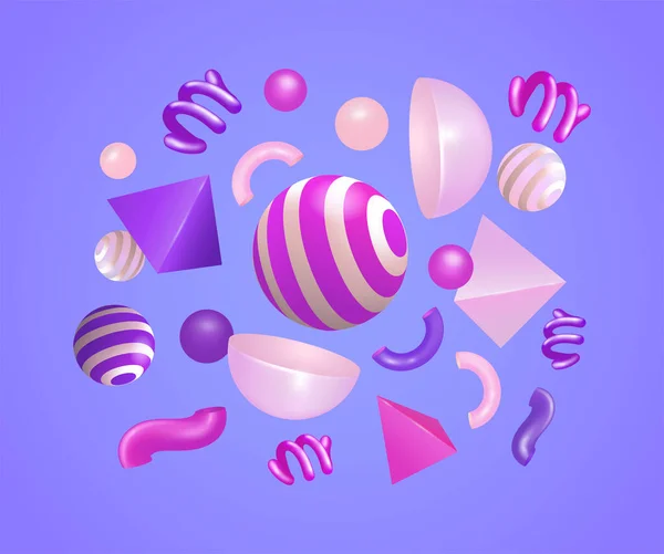 Elements Pyramids Spheres Spirals Purple Pink Suitable Backgrounds Websites Design — Stock Vector