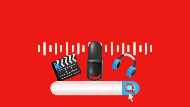 Koncept Vyhledávacího Panelu Podcast Animované Video Otevírání Složení Mikrofonu Sluchátek — Stock video