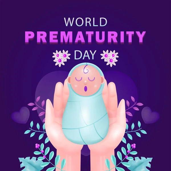 World Prematurity Day Baby Lying His Mother Hand Plant Flower — Stock Vector