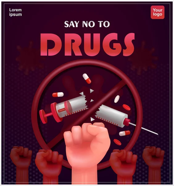 Zeg Nee Tegen Drugs Internationale Dag Tegen Drugsmisbruik Met Spuiten — Stockvector