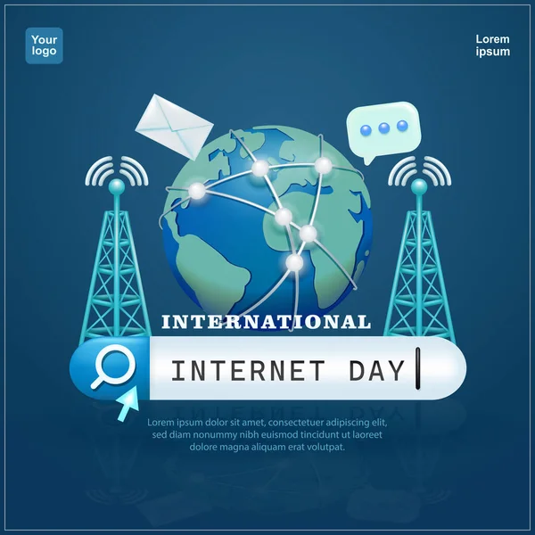 Dia Internacional Internet Terra Conectada Internet Com Elementos Torres Rede — Vetor de Stock