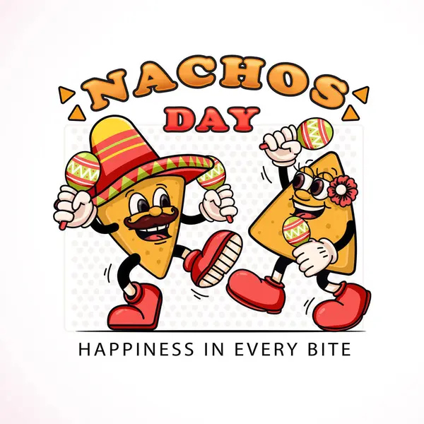 День Начос Пара Начос Танцующих Время Держания Макар Подходит Логотипов — стоковый вектор