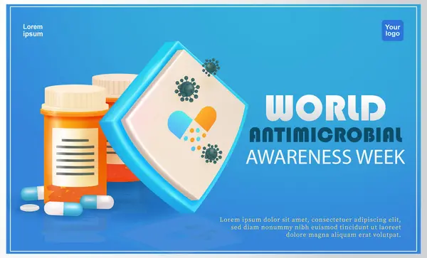 Antibiyotikler ilaç direnci konsepti. Bakteriler ilaç kalkanı tarafından engellenir. 3D vektör, dünya antimikrobiyal farkındalık haftası, eğitim ve sağlık için uygundur