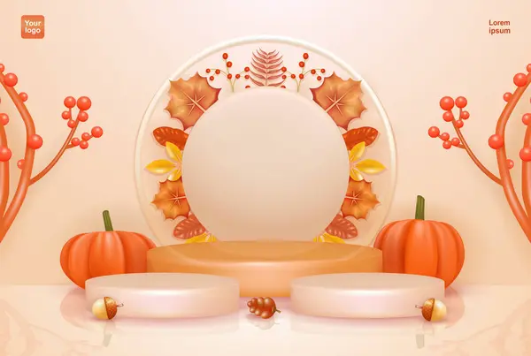 Product Banner Fall Beautiful Fall Leaf Ornament Pumpkin Tree Acorn — Stock Vector