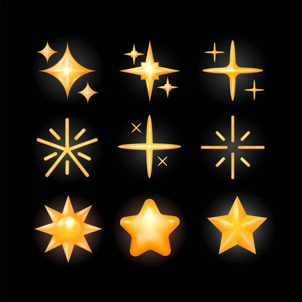 Мерцающие Звезды Блестящие Искры Блестящие Элементы Искрящиеся Трехмерные Векторные Иконы — стоковый вектор
