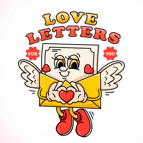 Love Letters Cute Cartoon Character Envelopes Containing Flying Love Letters — Stock Vector