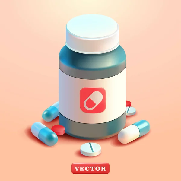 Plastic Medicine Bottle Pills Capsules Vector Suitable Pharmacy Medicine Health — Stock Vector