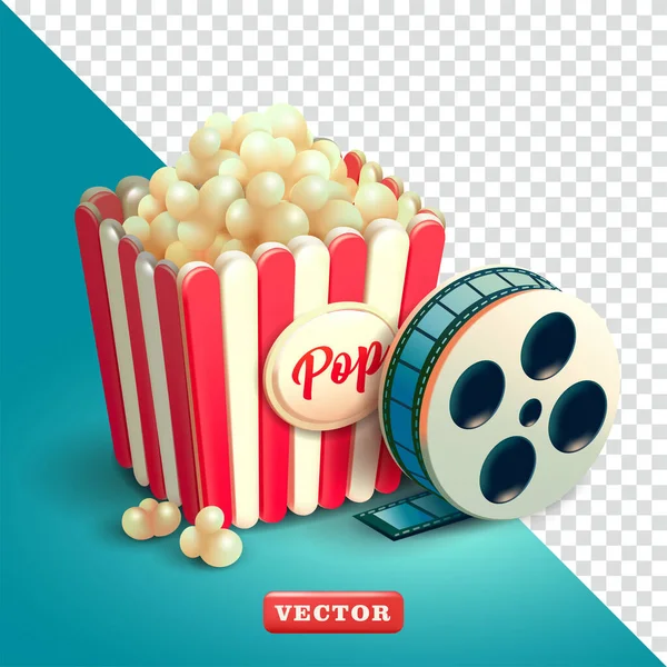 爆米花和电影胶片3D矢量适合电影活动和设计元素 — 图库矢量图片