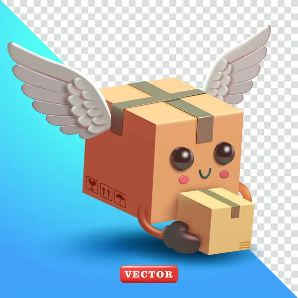 Parcel Caixa Personagem Mascote Voando Enquanto Carrega Uma Caixa Entrega Ilustração De Stock