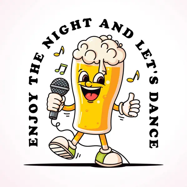 Copo Cerveja Cantando Mascote Desenho Animado Adequado Para Logotipos Cartazes — Vetor de Stock