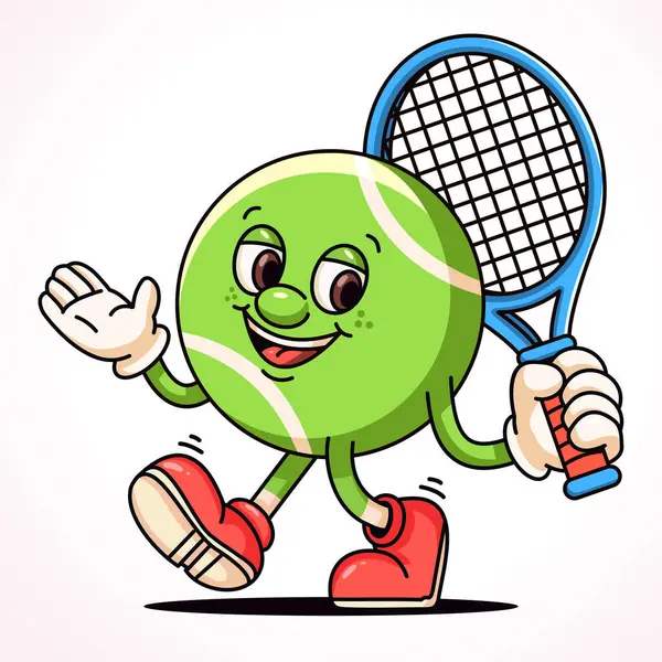 Bola Tênis Segurando Raquete Tênis Mascote Desenhos Animados Ilustrações De Stock Royalty-Free