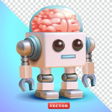 Şeffaf beyni olan sevimli bir robot, 3 boyutlu vektör. Teknoloji ve tasarım elementleri için uygun