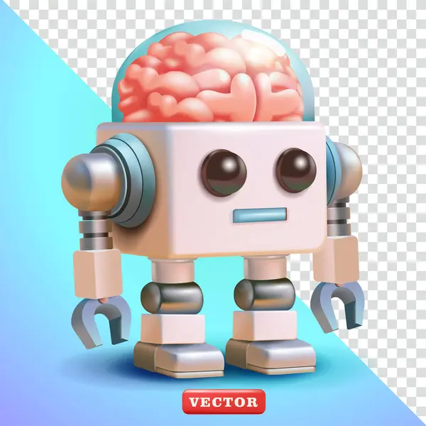 Şeffaf beyni olan sevimli bir robot, 3 boyutlu vektör. Teknoloji ve tasarım elementleri için uygun