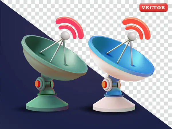 Sinyal çanağı. 3D vektör, teknoloji, telekomünikasyon ve tasarım elementleri için elverişli