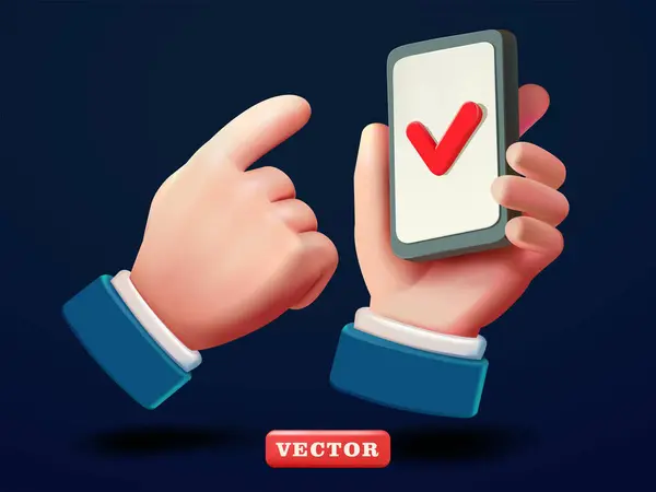 Akıllı telefon ekranında el oylaması, 3 boyutlu vektör. Tasarım ögeleri için uygun