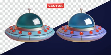 Uçan UFO, 3D vektör. Bilim, teknoloji ve eğitime uygundur.
