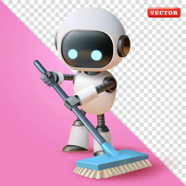 Robot zemini paspaslıyor, 3D vektör. Teknoloji, ev ve tasarım için uygun elementler