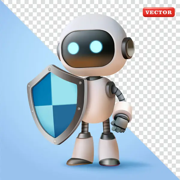 Robot tutucu kalkan, 3D vektör. Teknoloji, koruma ve güvenlik için uygun