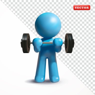 Çubuk adam ağırlık kaldırıyor, 3 boyutlu vektör. Spor ve sağlık için uygun