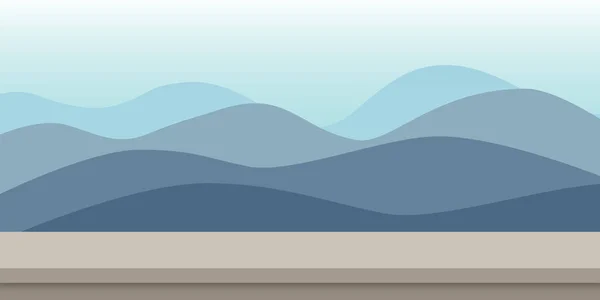 Ξύλινο Τραπέζι Μπροστά Από Βουνά Και Ομίχλη Μπλε Φόντο Φυσική — Φωτογραφία Αρχείου