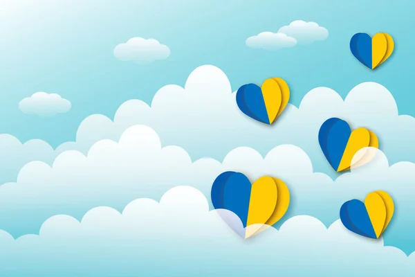 Ukrainian Flag Heart Shape Clouds Sky Blue Background Concept Peace — Stock Photo, Image