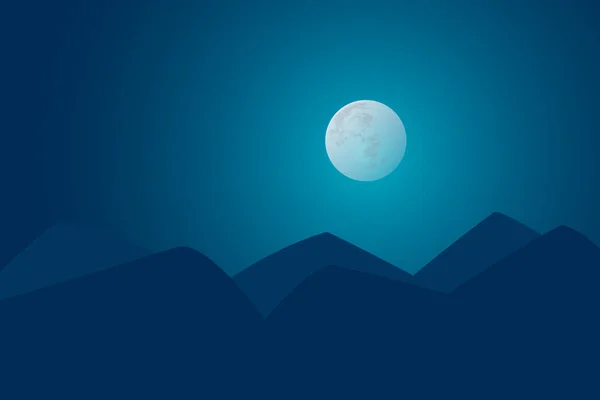 Nuit Pleine Lune Avec Montagne Sur Fond Ciel Bleu Foncé — Photo