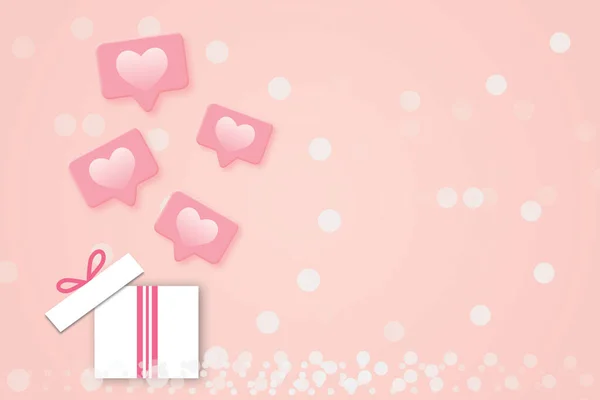 White Gift Love Emoji Icon White Bokeh Pastel Pink Background — Stock Photo, Image