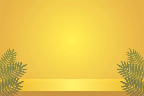 Żółte Tło Reflektorem Palmą Pusta Platforma Wyświetlacza Produktu Scena Podium — Zdjęcie stockowe